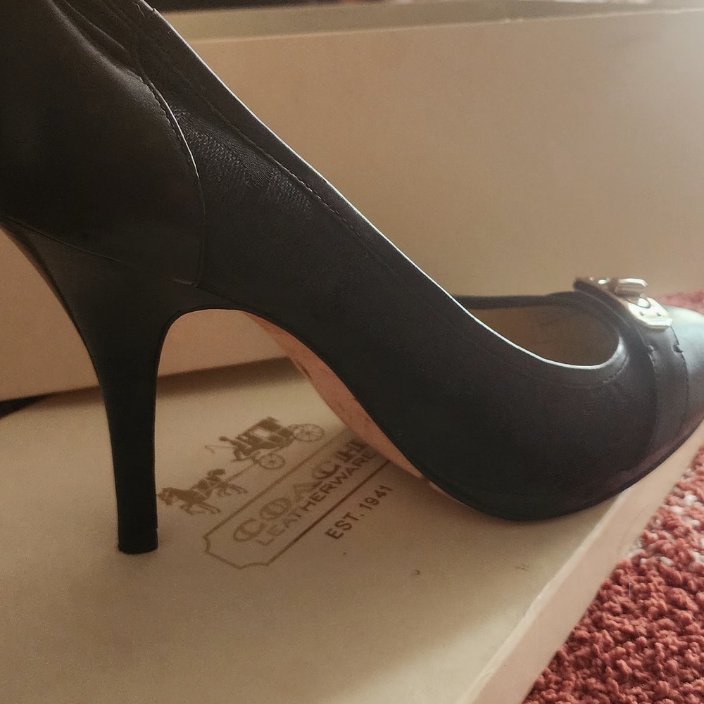 Coach Black Leather/canvas Signature Women's Heels